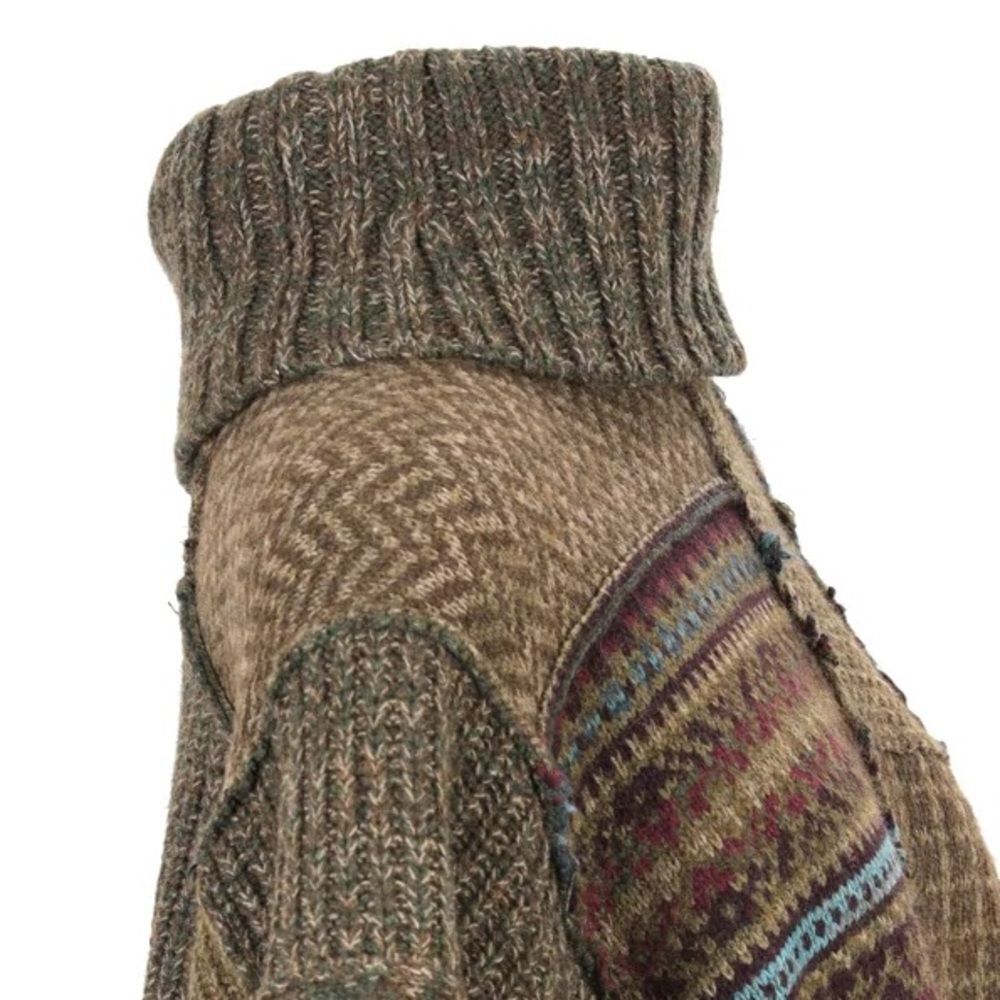Polo Ralph Lauren Turtleneck Knit Poncho Olive and Brown Fair Isle Patchwork - Picture 12 of 16